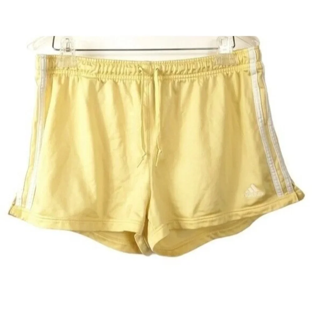 Adidas Pastel Yellow White 3 Stripe Gym Shorts Athletic Running Gym L